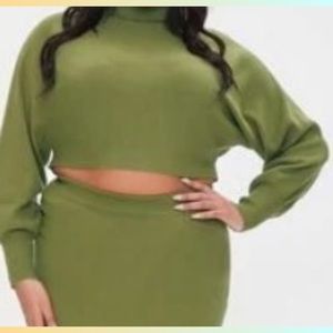 Olive Plus Size Mini-skirt and Crop Sweater